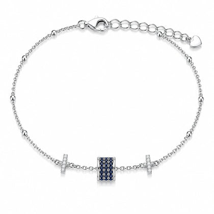 925 Sterling Silver Blue Pavé Barrel Charm Bracelet for Women