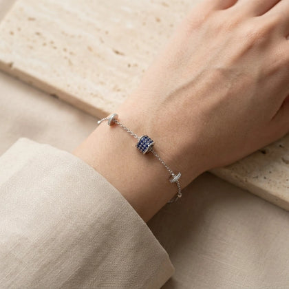 925 Sterling Silver Blue Pavé Barrel Charm Bracelet for Women