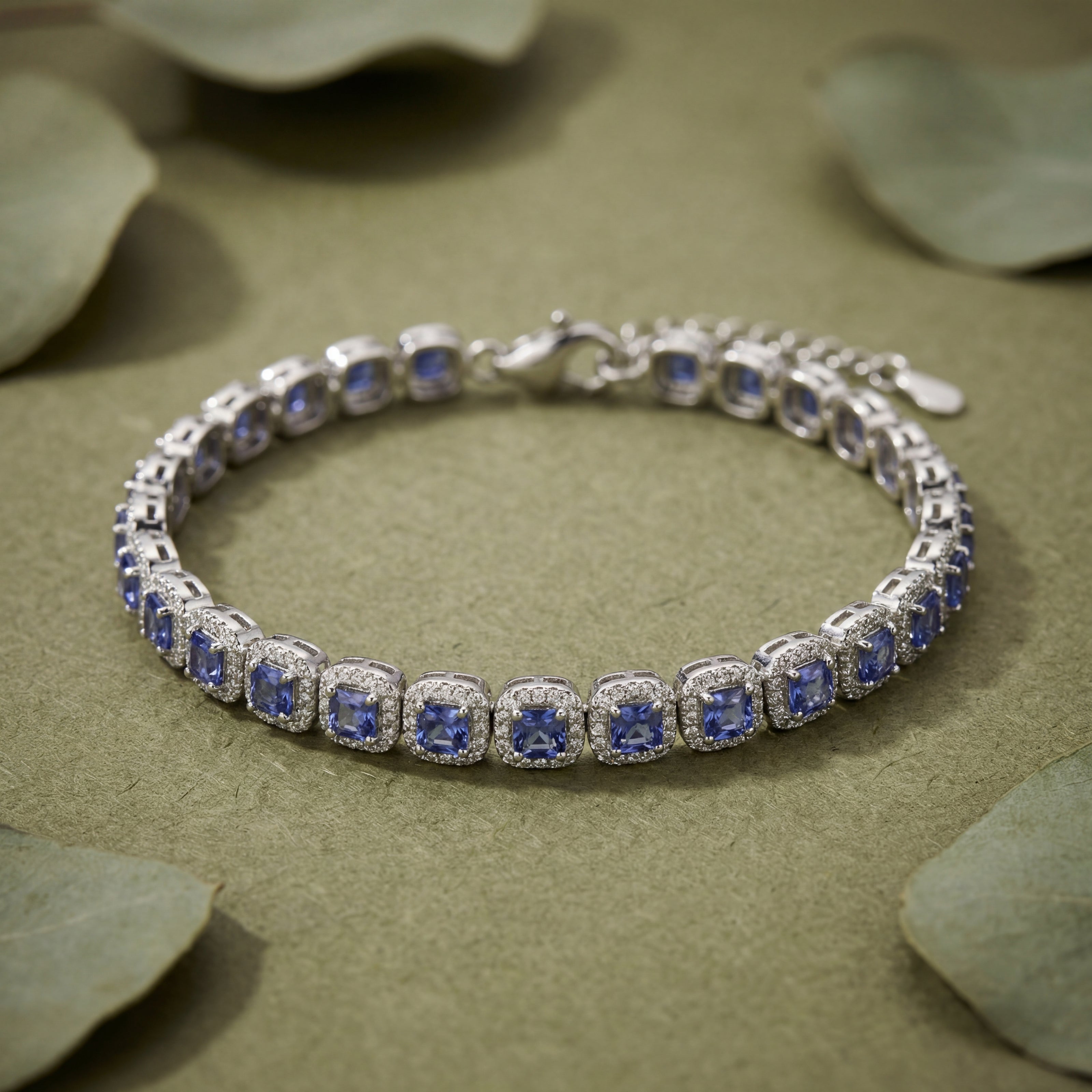 Blue Sapphire Style Tennis Bracelet in 925 Sterling Silver for Women