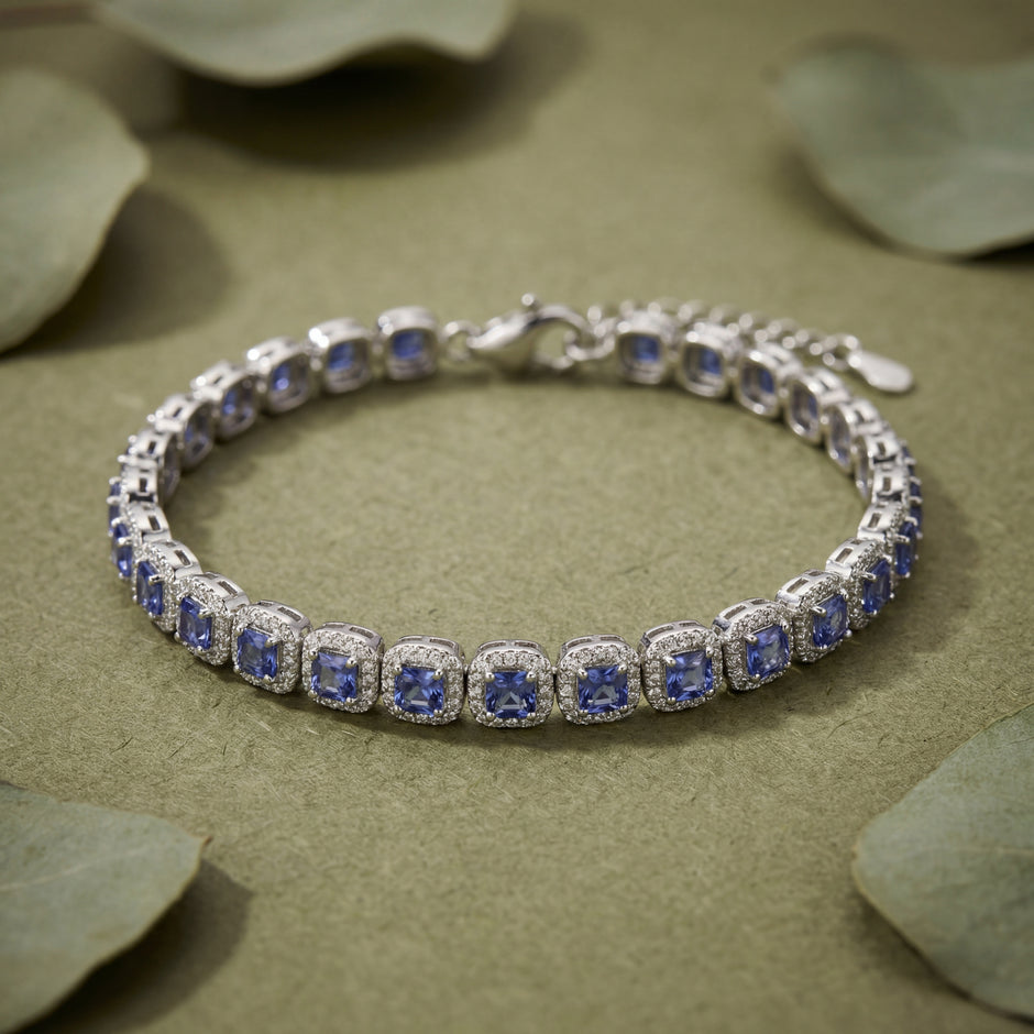 Blue Sapphire Style Tennis Bracelet in 925 Sterling Silver for Women