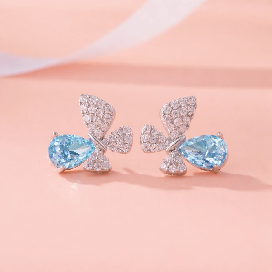 Blue Stone Butterfly Earrings