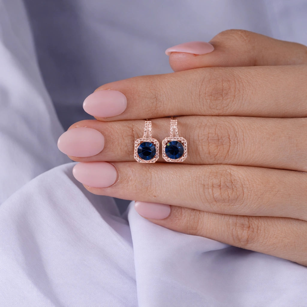 Blue stone 925 silver rose gold earrings