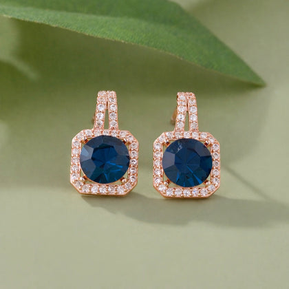 Blue stone 925 silver rose gold earrings