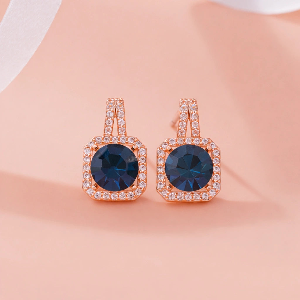 Blue stone 925 silver rose gold earrings