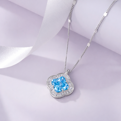 Azure Blue Stone Floral 925 Silver Pendant Necklace