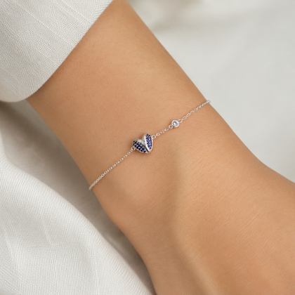 925 Sterling Silver Blue Heart Planet Bracelet for Women