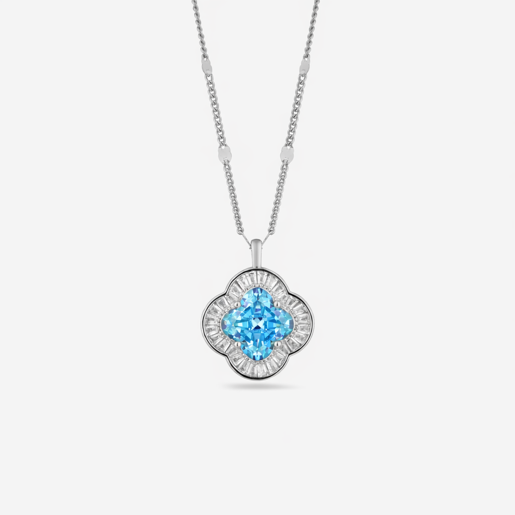 Blue Stone Floral Design Azure Diamond in 925 Sterling Silver Pendant Chain for Women