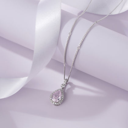 Blush Drop Diamond Pink Stone 925 Silver Pendant for Women