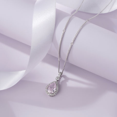 Blush Drop Diamond Pink Stone 925 Sterling Silver Pendant for Women