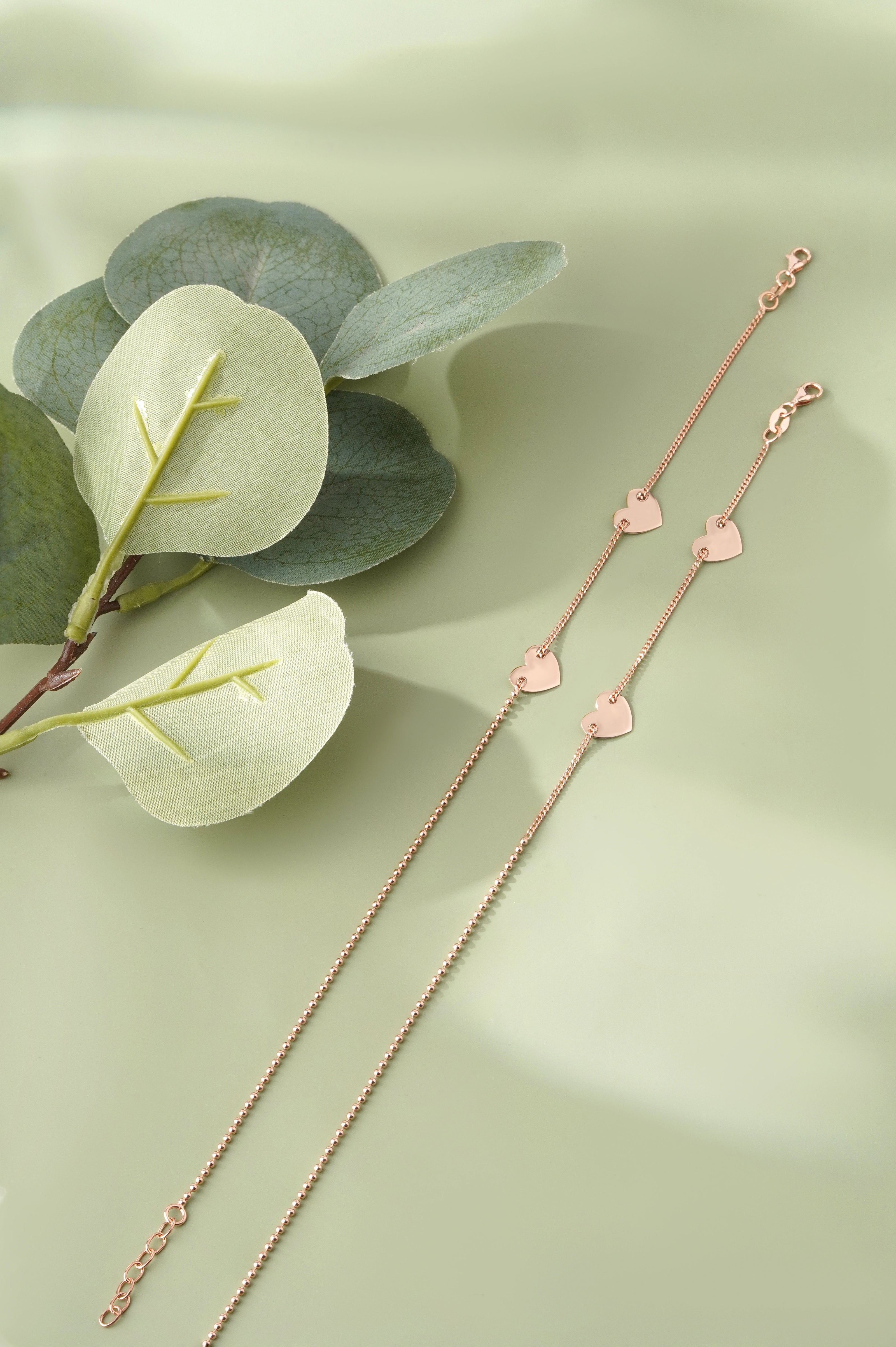 Blush Heart Design 925 Sterling Silver Rose Gold Anklet for Women
