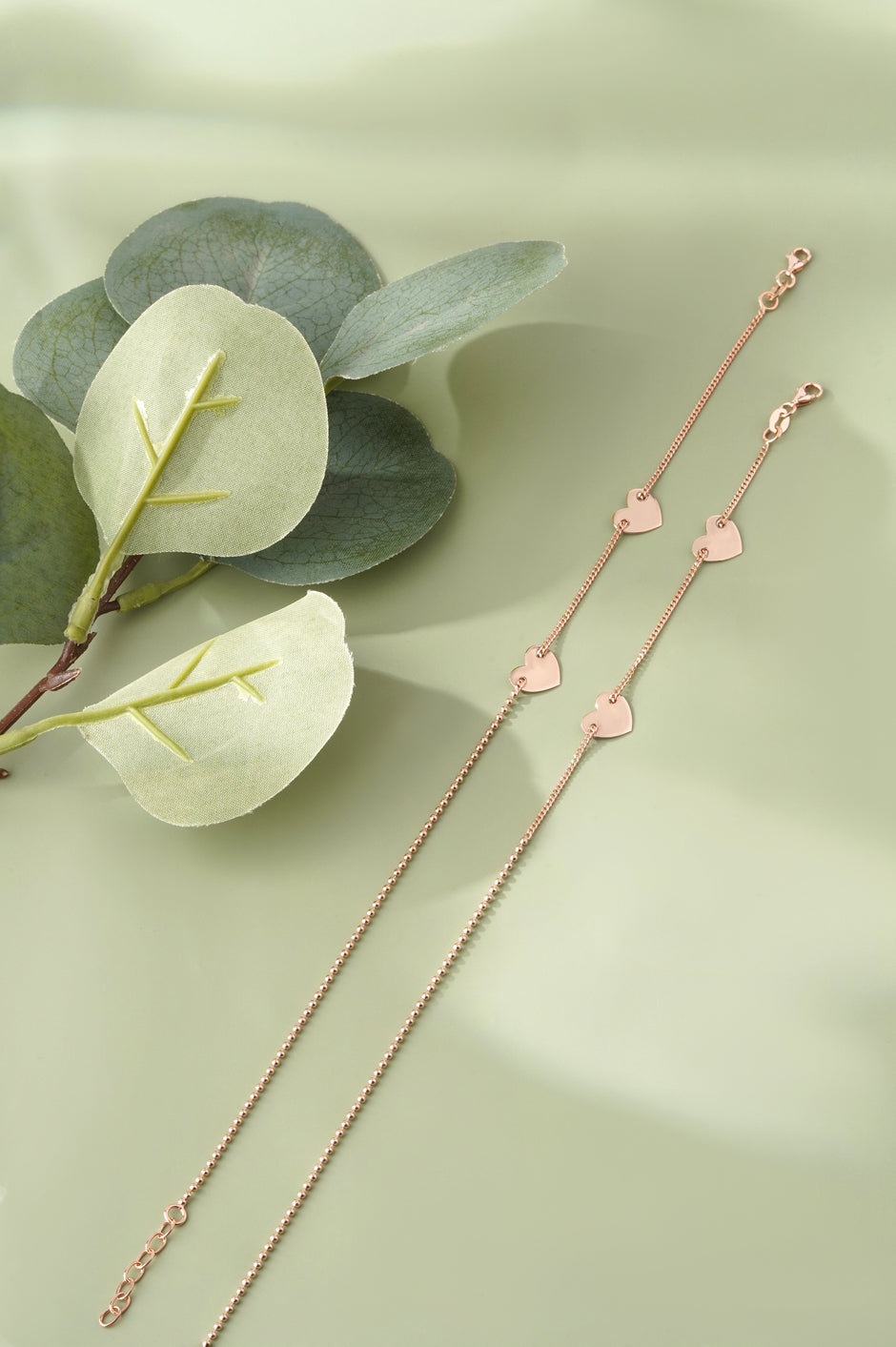 Blush Heart Design 925 Sterling Silver Rose Gold Anklet for Women