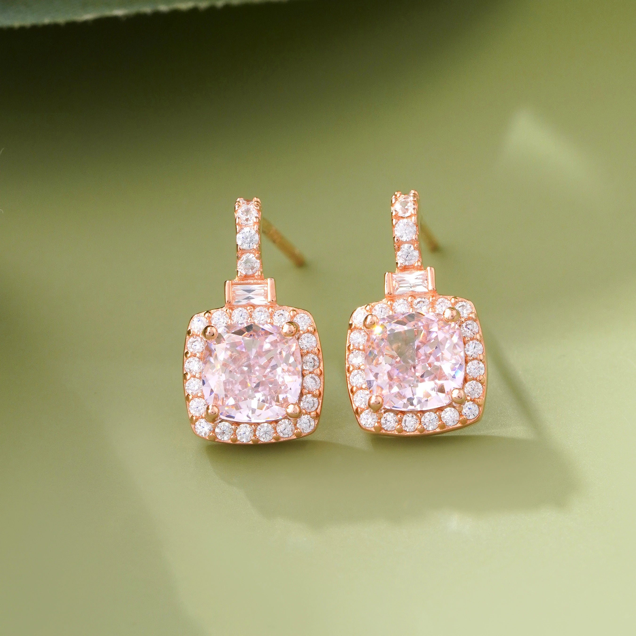 Blush Pink Stone Rose Gold Earrings