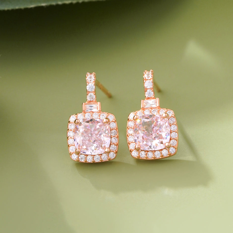 Blush Pink Stone Rose Gold Earrings
