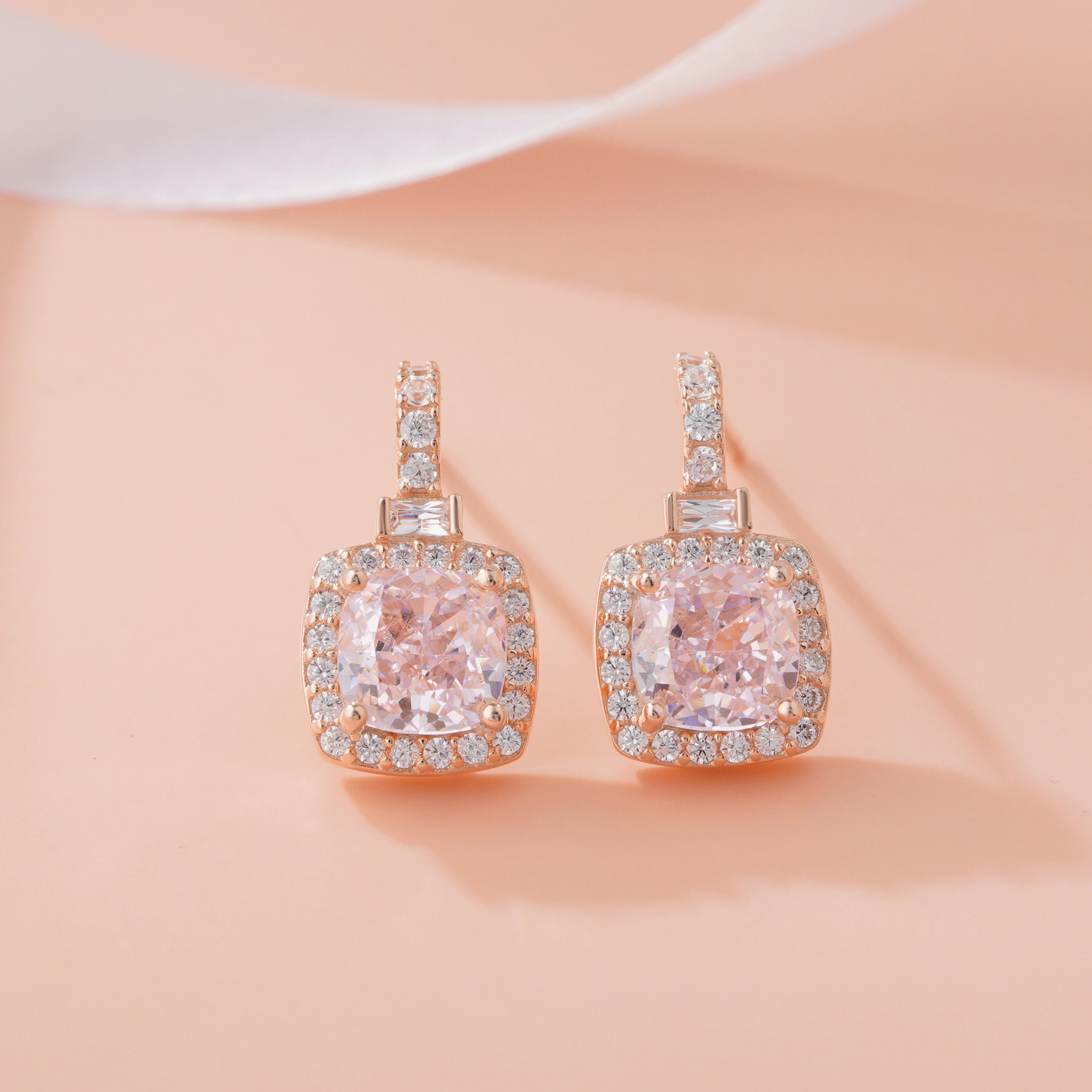Blush Pink Stone Rose Gold Earrings