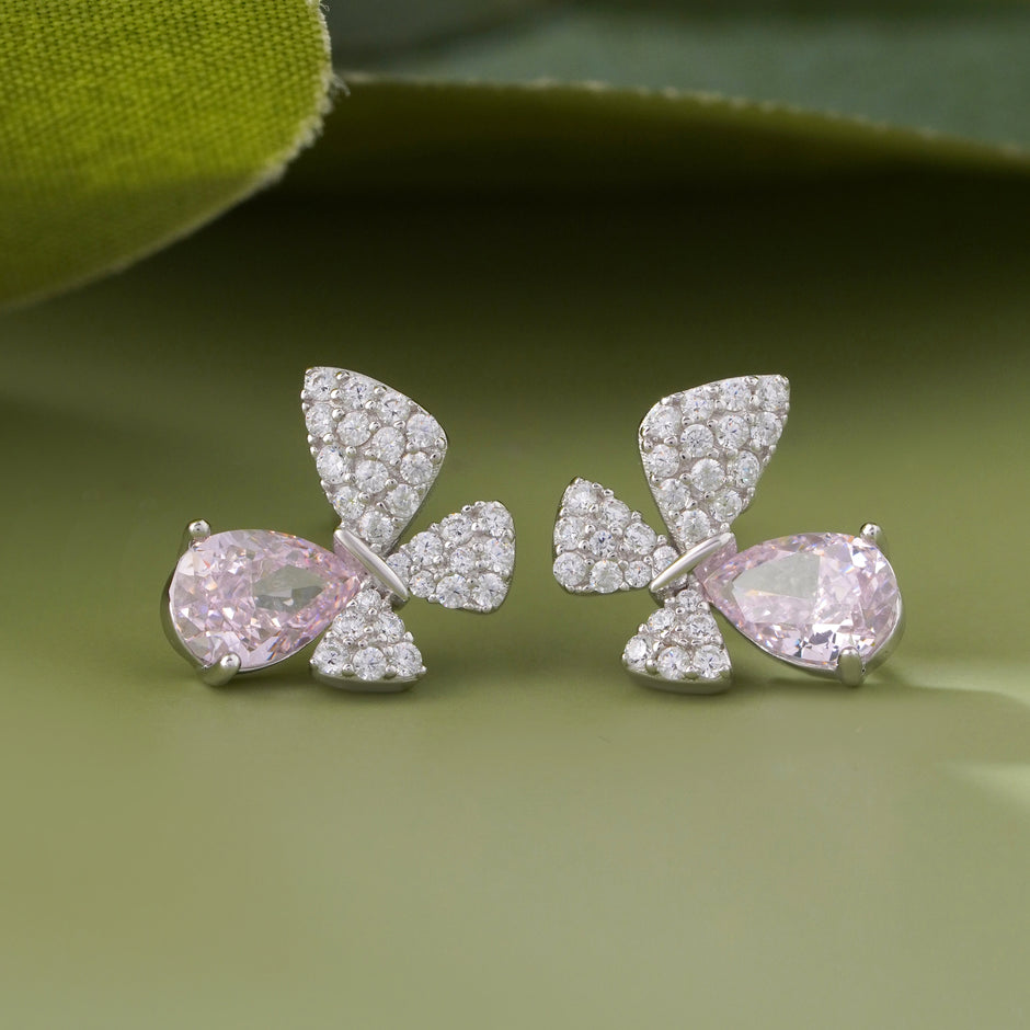 Blush Pink Butterfly 925 Sterling Silver Stud Earrings for Women - Zilgi Jewels