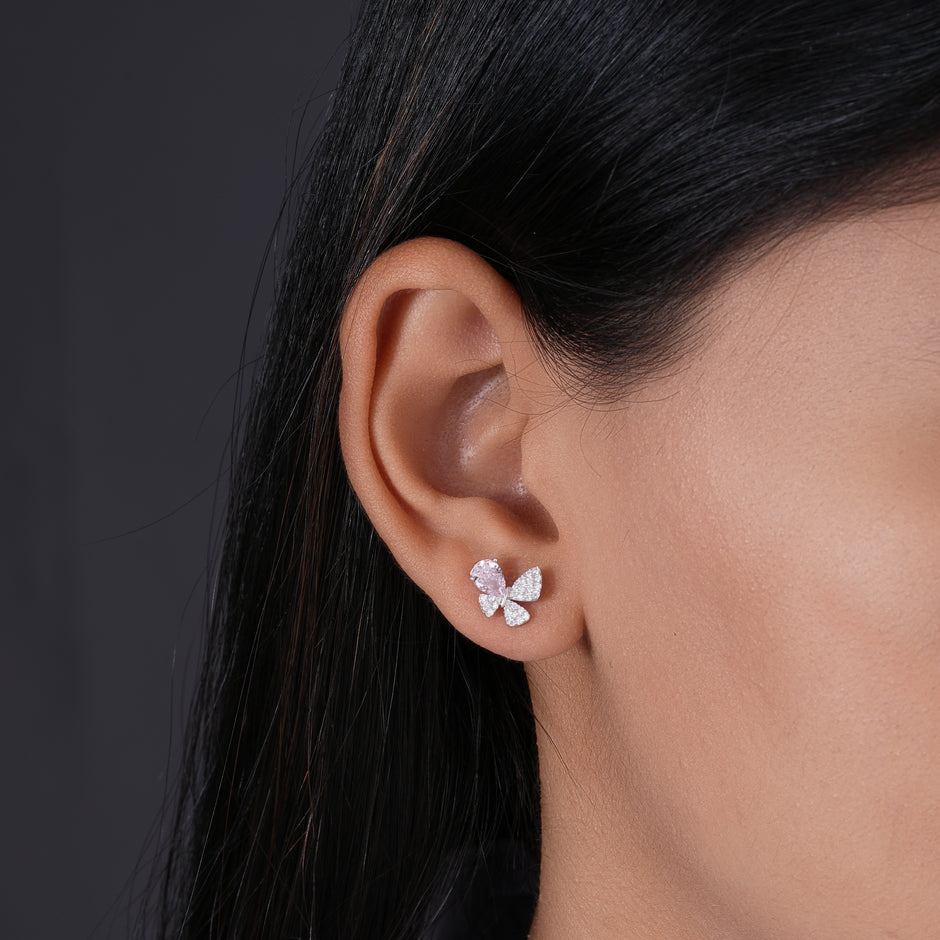 Blush Pink Butterfly 925 Sterling Silver Stud Earrings for Women - Zilgi Jewels