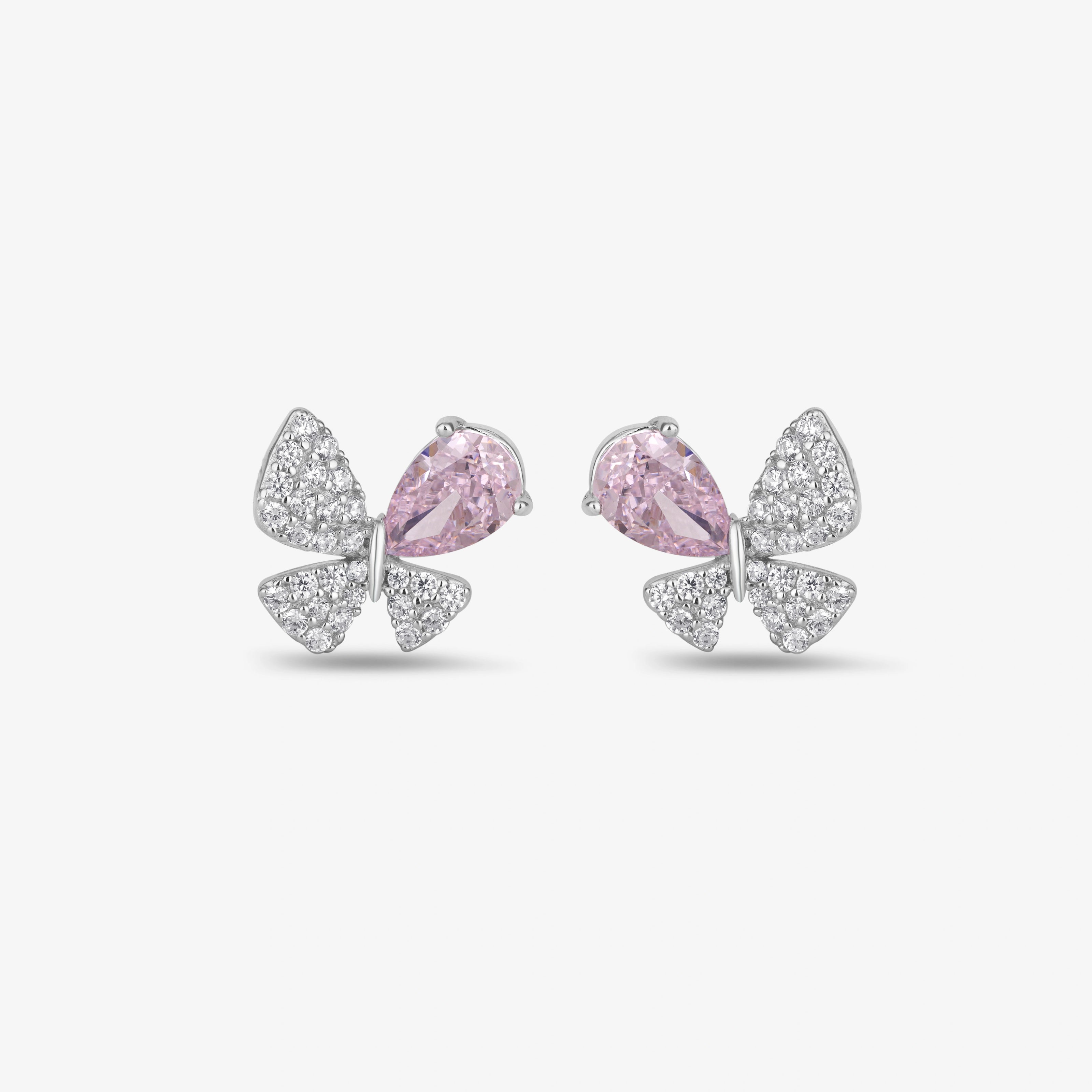 Blush Pink Butterfly 925 Sterling Silver Stud Earrings for Women - Zilgi Jewels