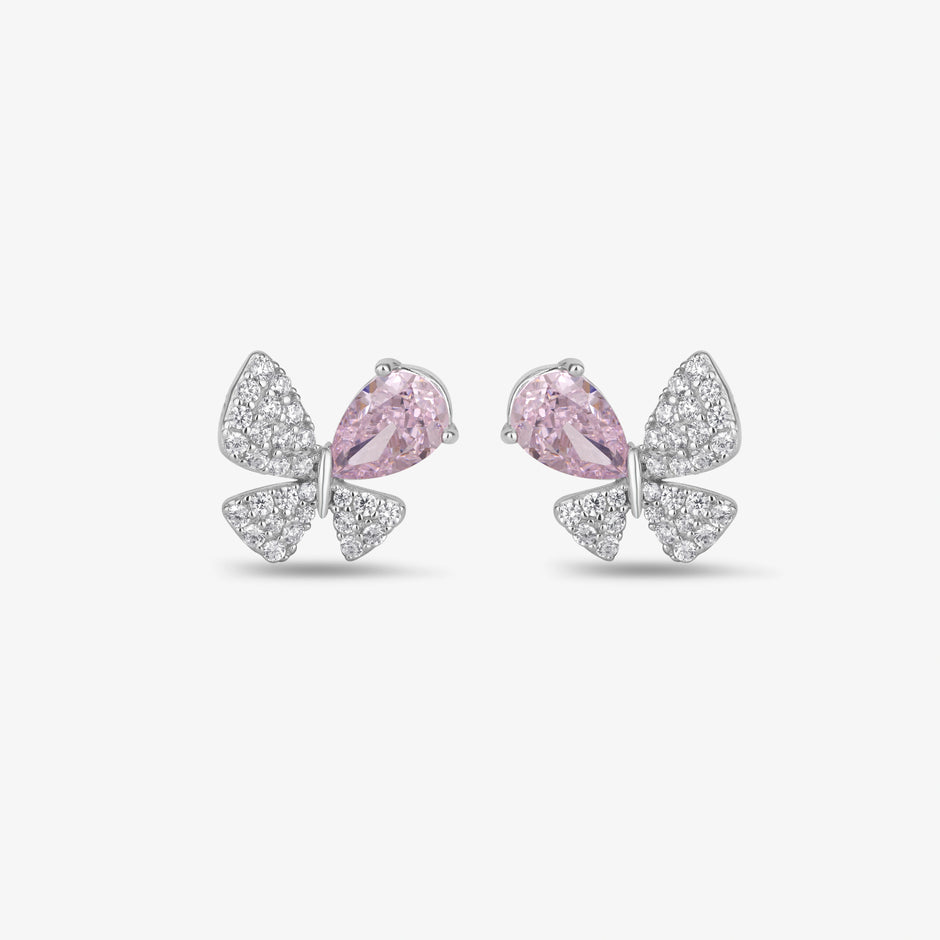 Blush Pink Butterfly 925 Sterling Silver Stud Earrings for Women - Zilgi Jewels