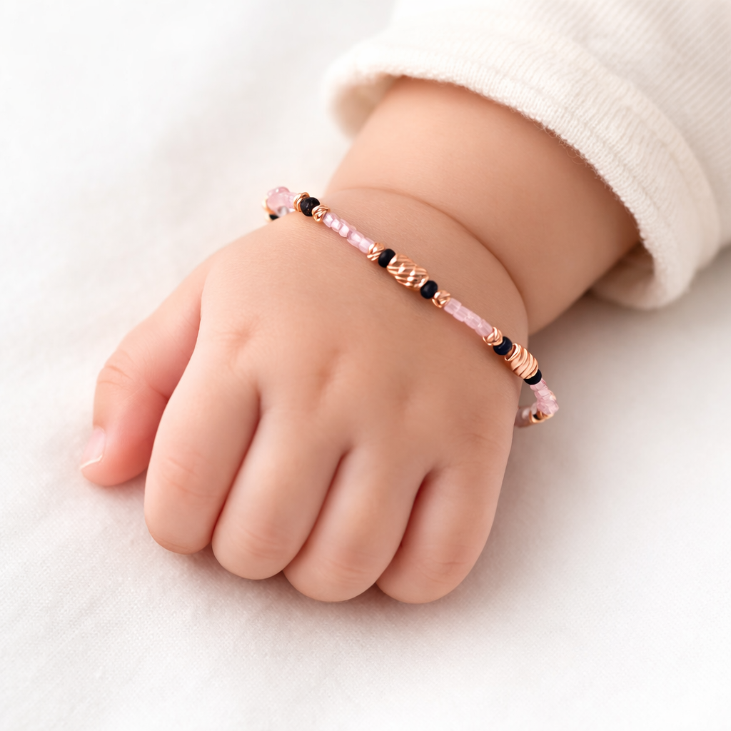Blush Beaded 925 Sterling Silver Rose Gold Kid's Bracelet