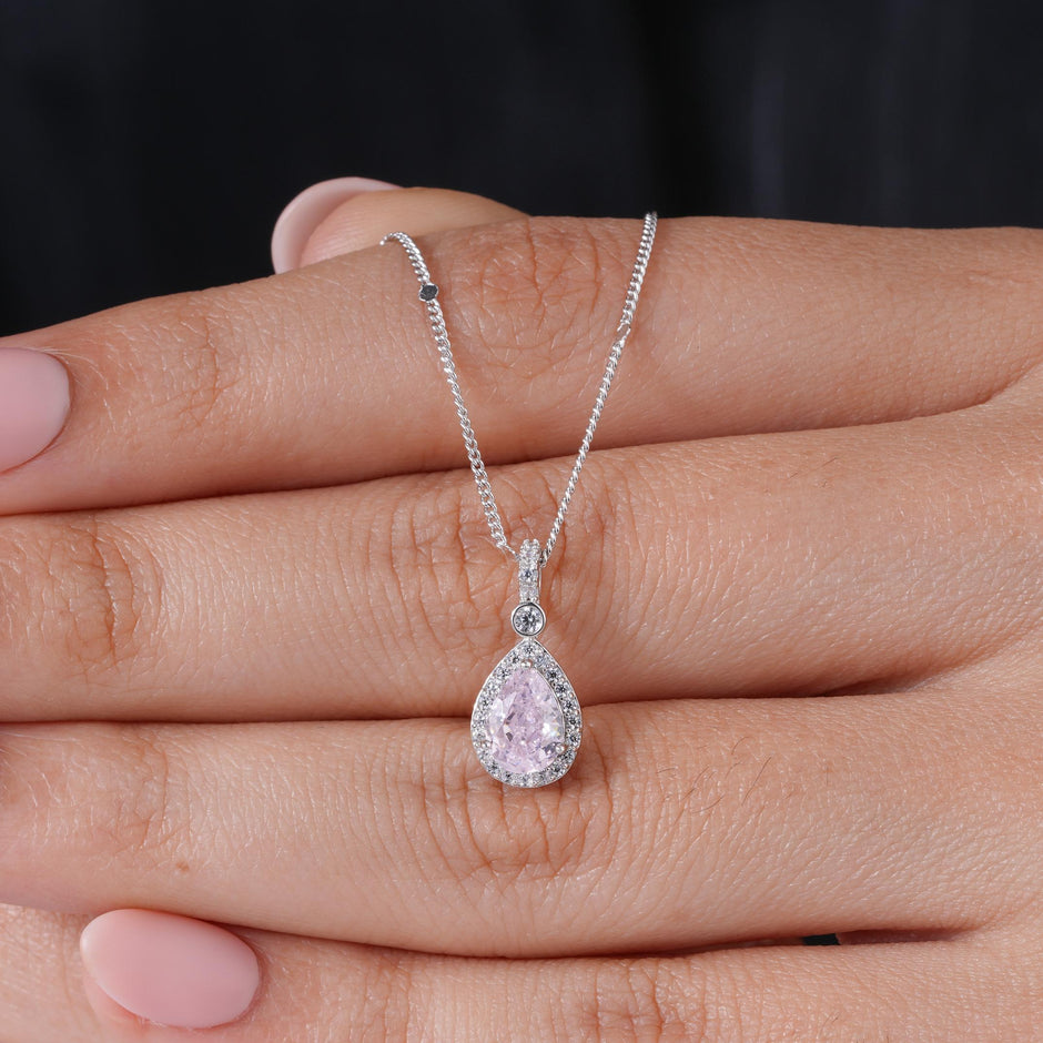 Blush Drop Diamond Pink Stone 925 Silver Pendant for Women