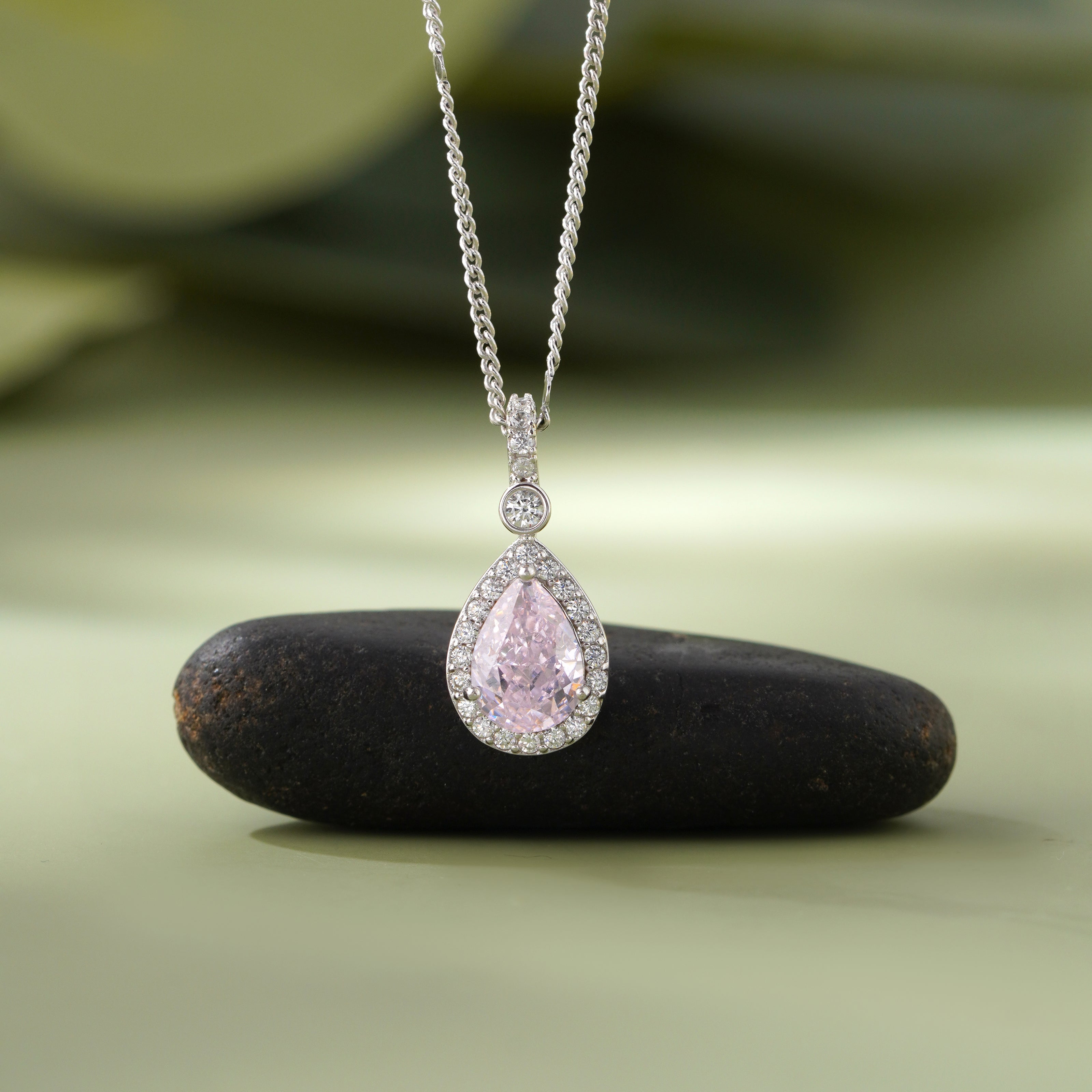 Blush Drop Diamond Pink Stone 925 Silver Pendant for Women