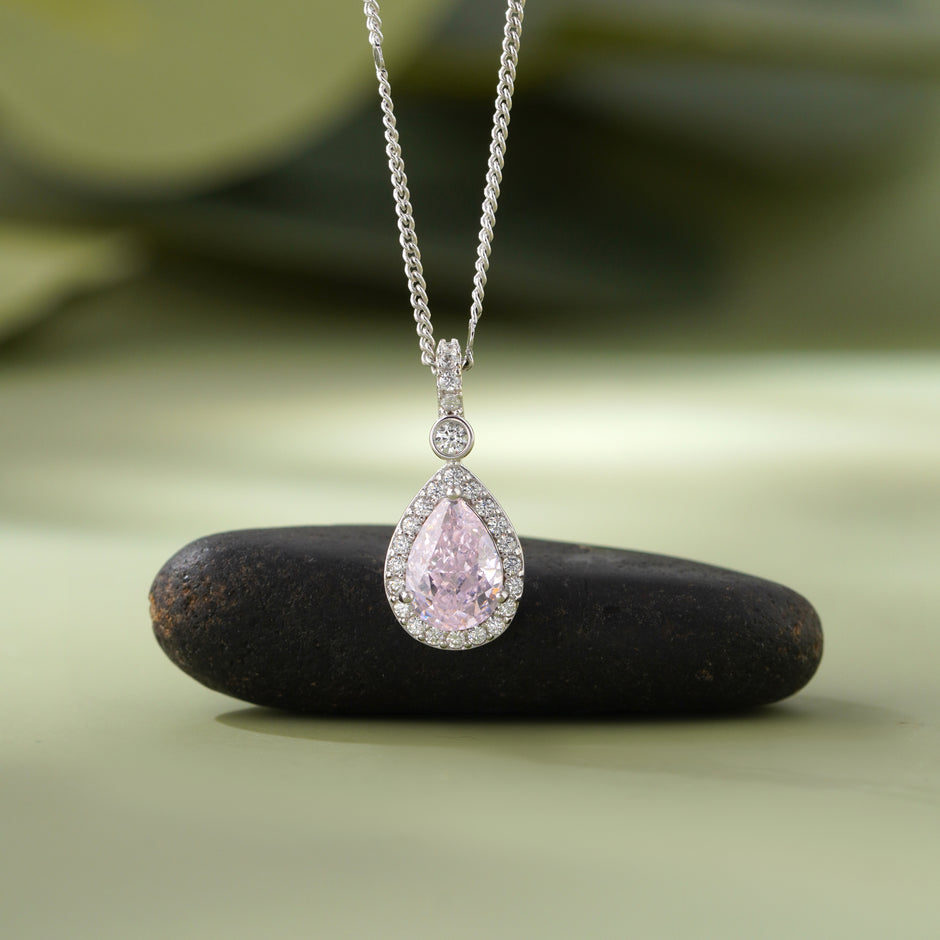 Blush Drop Diamond Pink Stone 925 Silver Pendant for Women