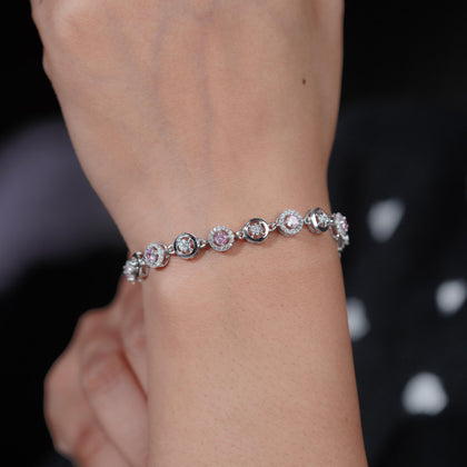 Pink Halo Diamond Adjustable Silver Bracelet for Women