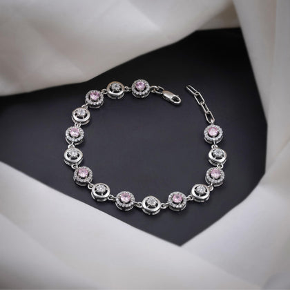 Pink Halo Diamond Adjustable Silver Bracelet for Women