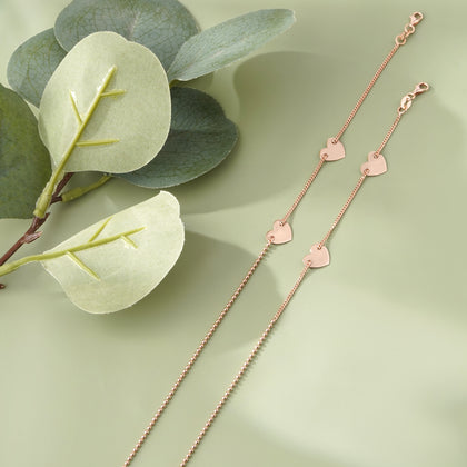 Blush Heart Design 925 Sterling Silver Rose Gold Anklet for Women