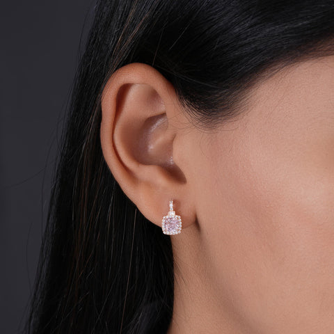 Blush PInk Stone Square Design 925 Sterling Silver Rose Gold Earrings for Women