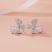 Blush Pink Stone Butterfly Design CZ 925 Sterling Silver Stud Earrings for Women
