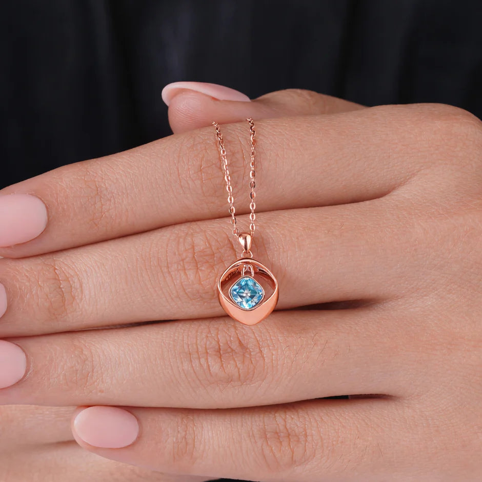 blush sky cushion diamond 925 silver rose gold pendant