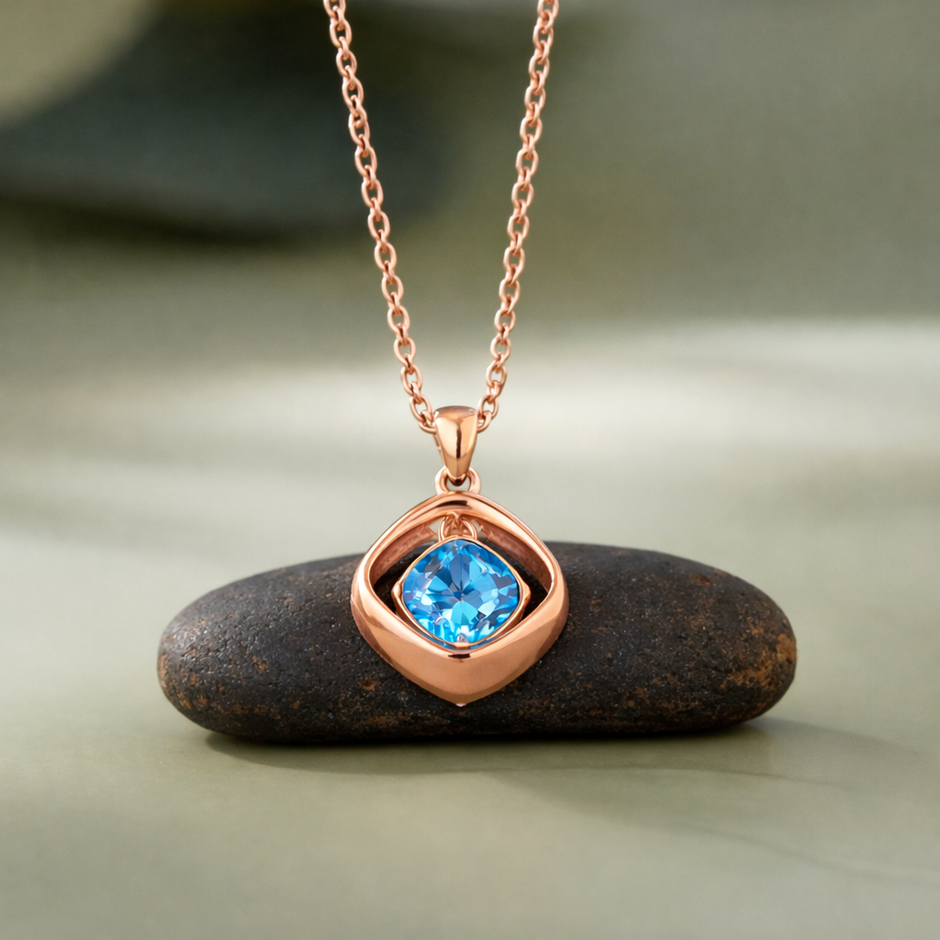 blush sky cushion diamond 925 silver rose gold pendant