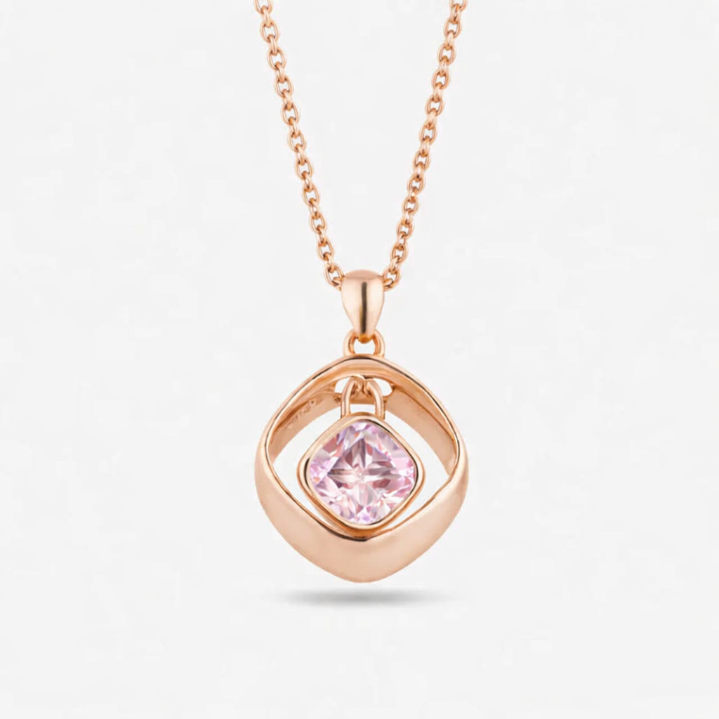 blush pink square diamond 925 silver rose gold pendant chain