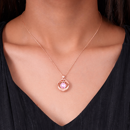 blush pink square diamond 925 silver rose gold pendant chain