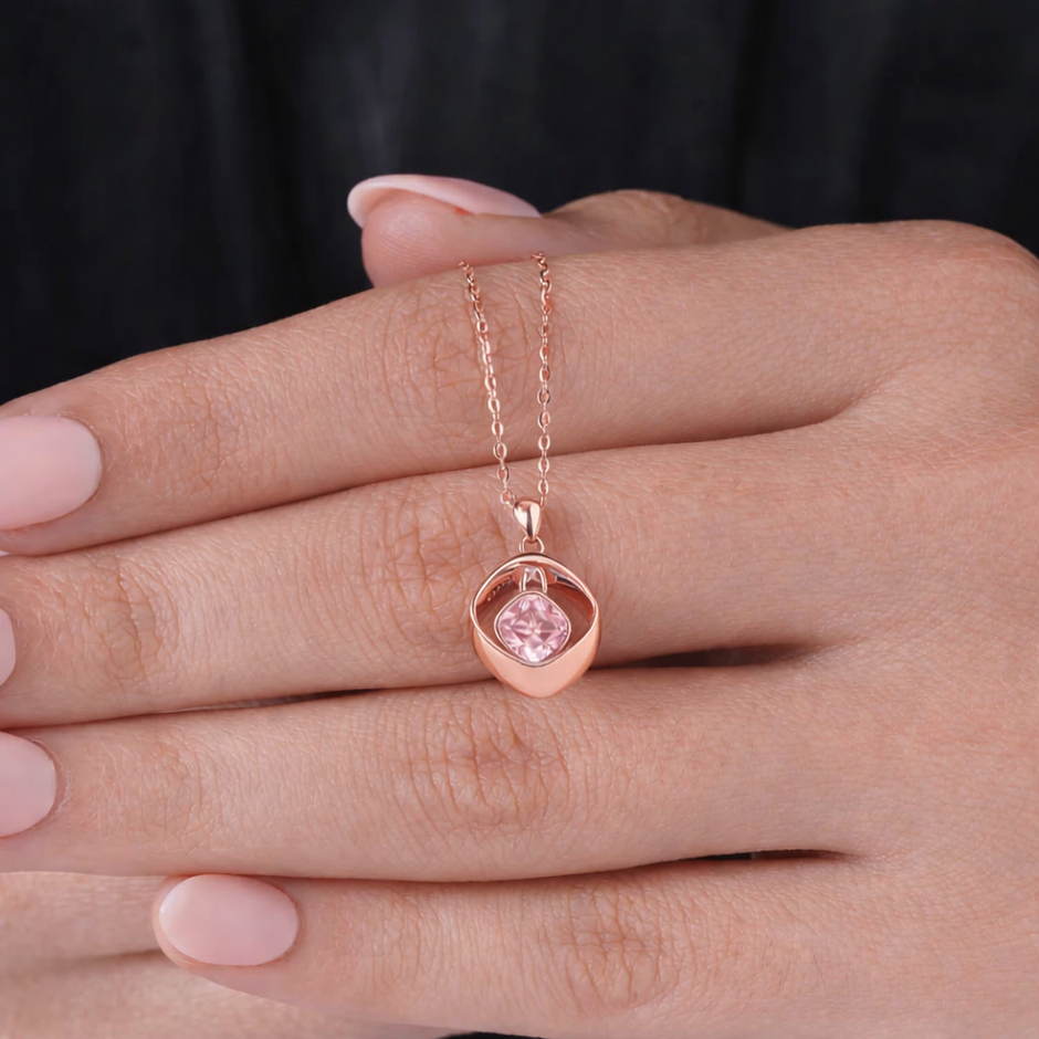 blush pink square diamond 925 silver rose gold pendant chain