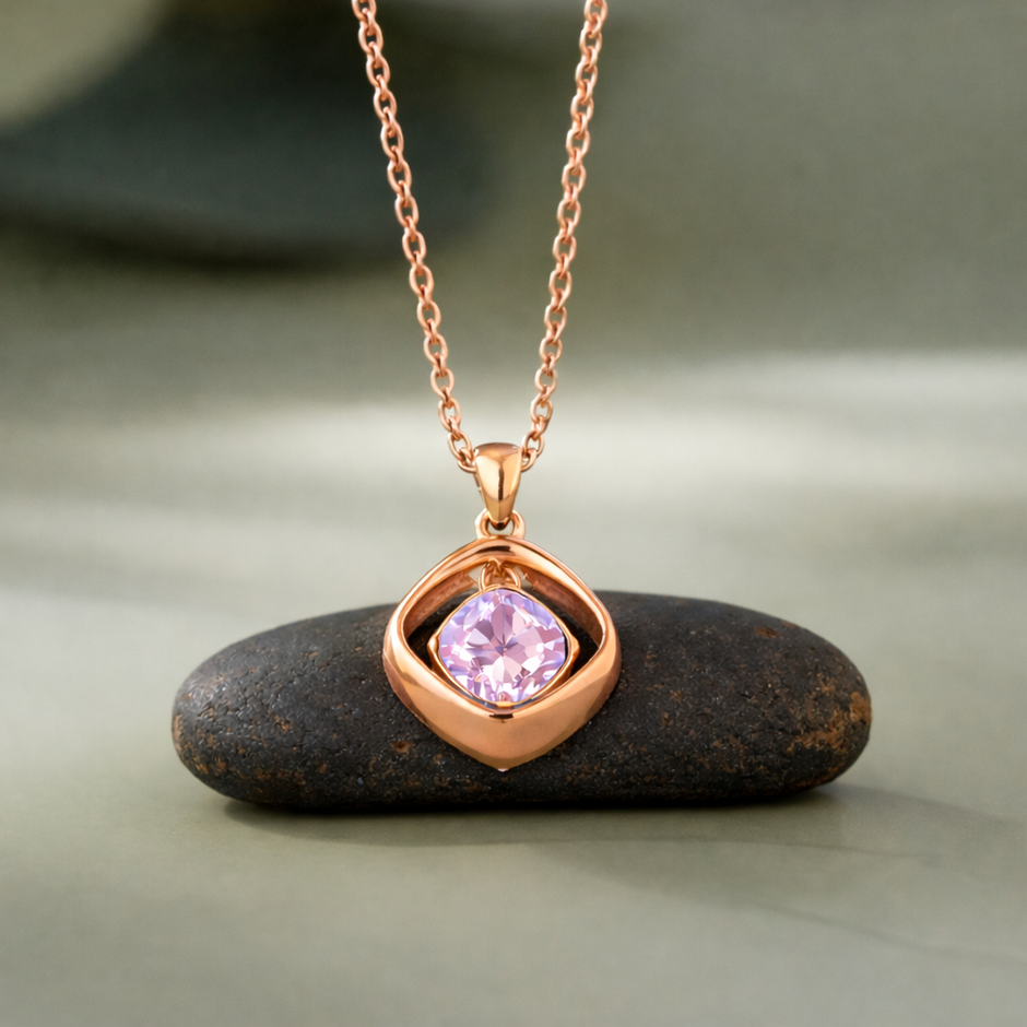 blush pink square diamond 925 silver rose gold pendant chain