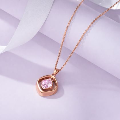 blush pink square diamond 925 silver rose gold pendant chain