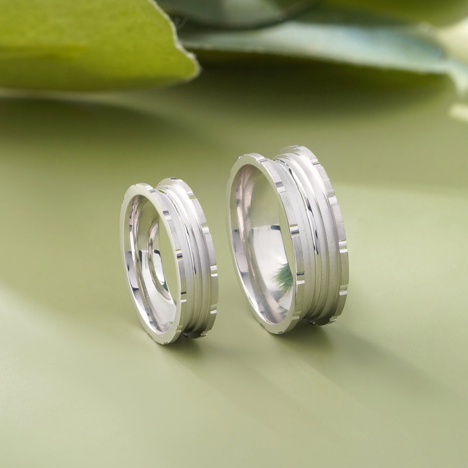 Matching 925 Sterling Silver Couple Rings with Elegant Layered Design