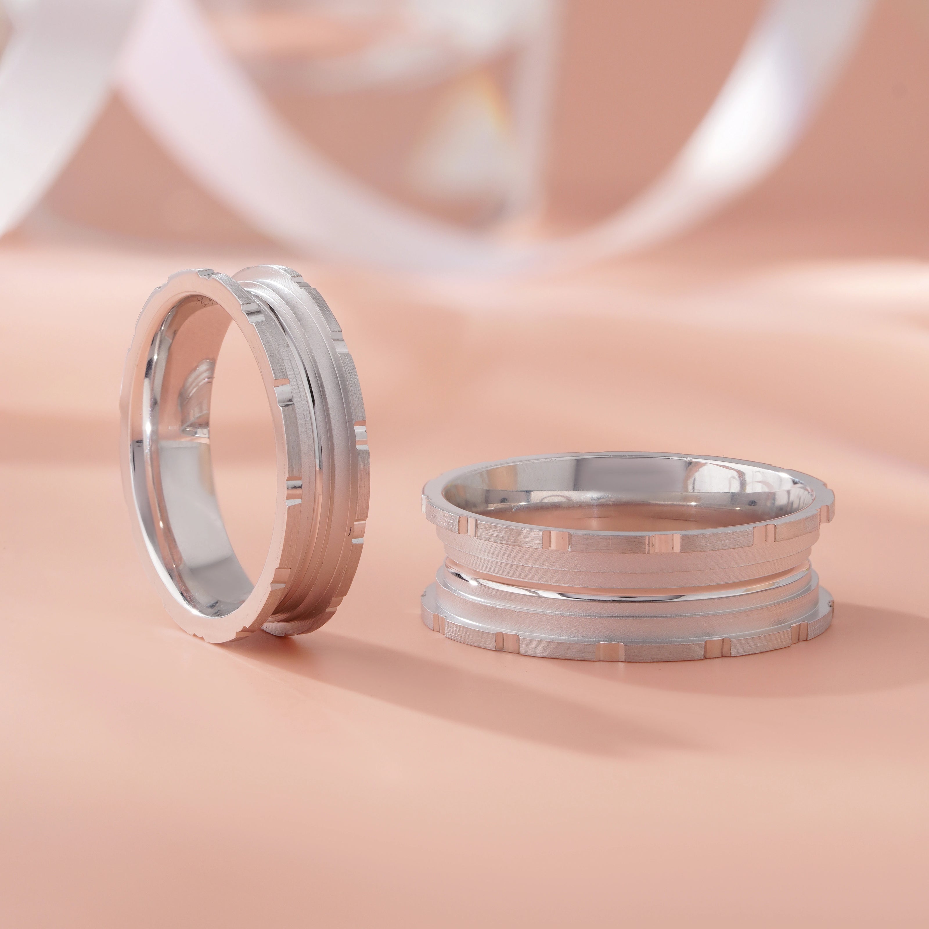 Matching 925 Sterling Silver Couple Rings with Elegant Layered Design