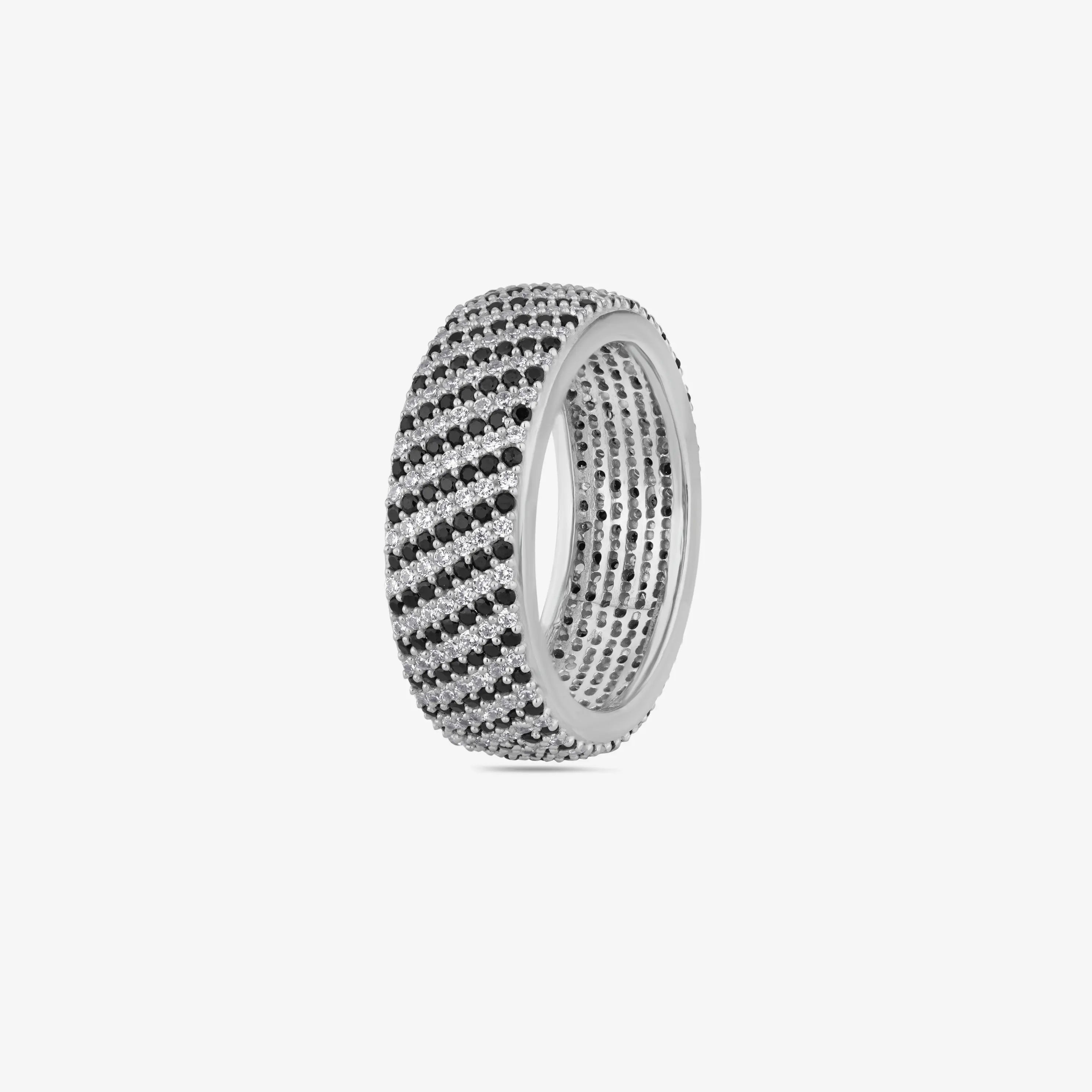 Black and Silver CZ Band Ring for Men