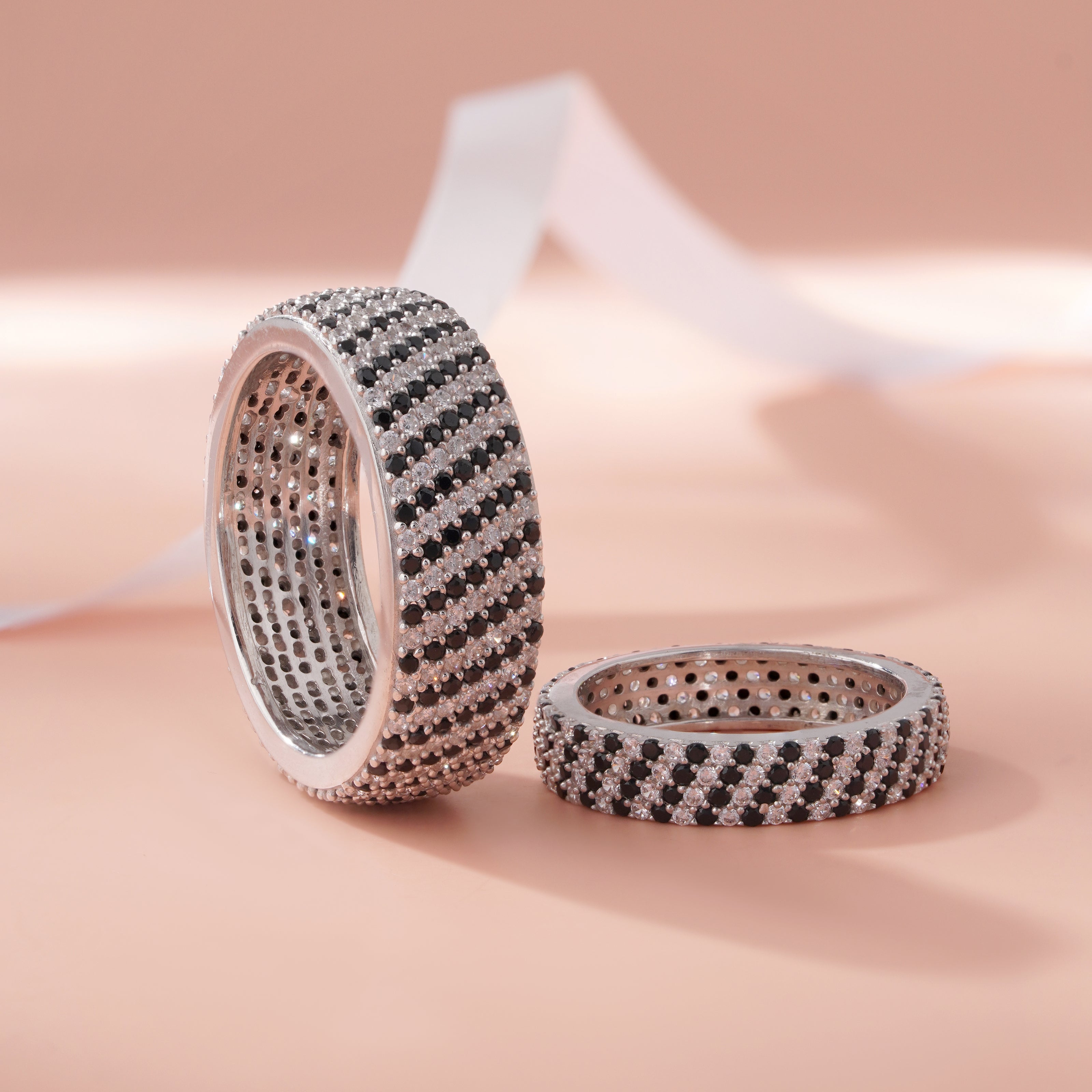 Black and Silver CZ Band Ring for Men