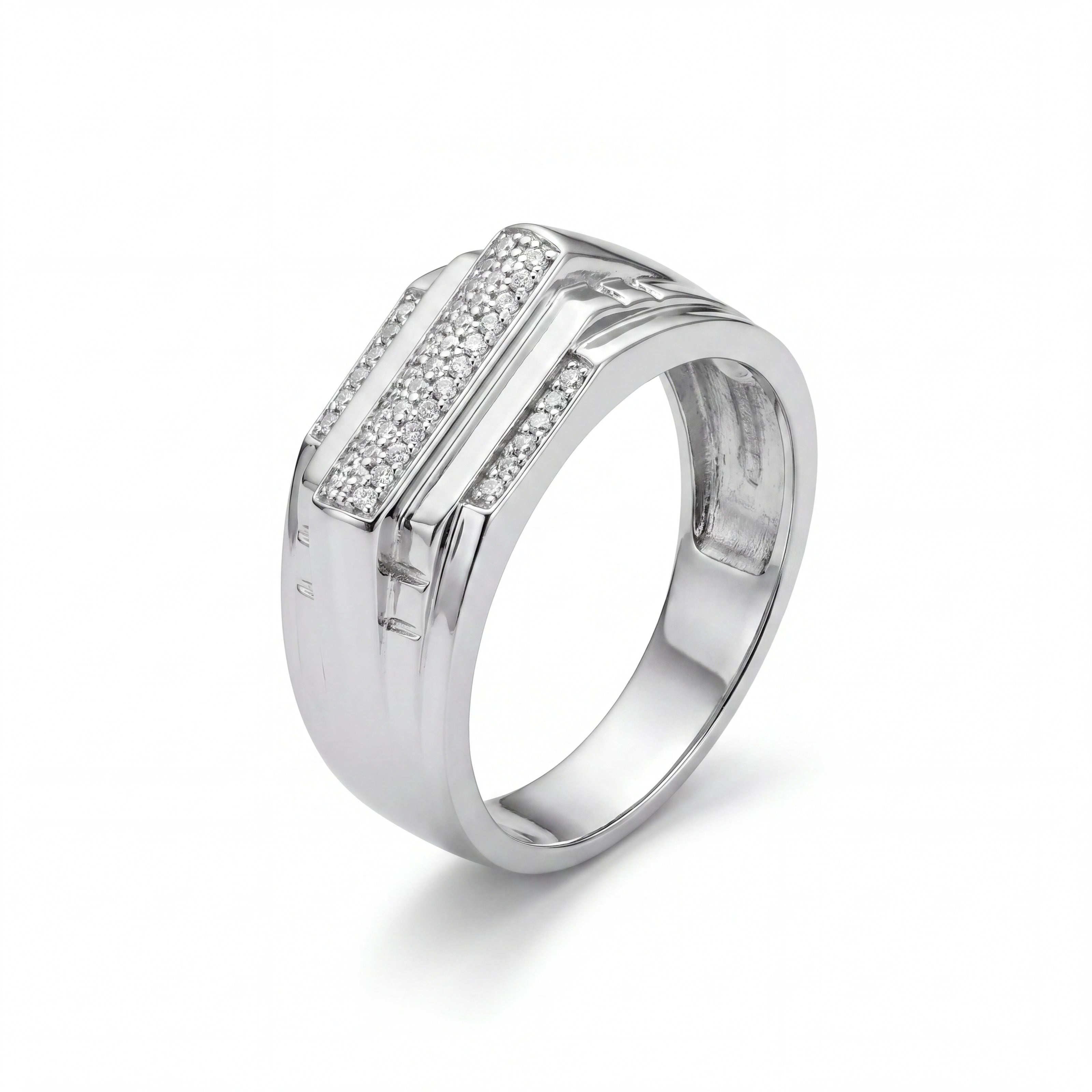 Modern Men's Silver Statement Ring with Pavé CZ Diamond Design