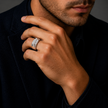 Modern Men's Silver Statement Ring with Pavé CZ Diamond Design