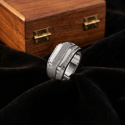 Bold Multi-Layered 925 Sterling Silver Men's Ring with Stone Detailing