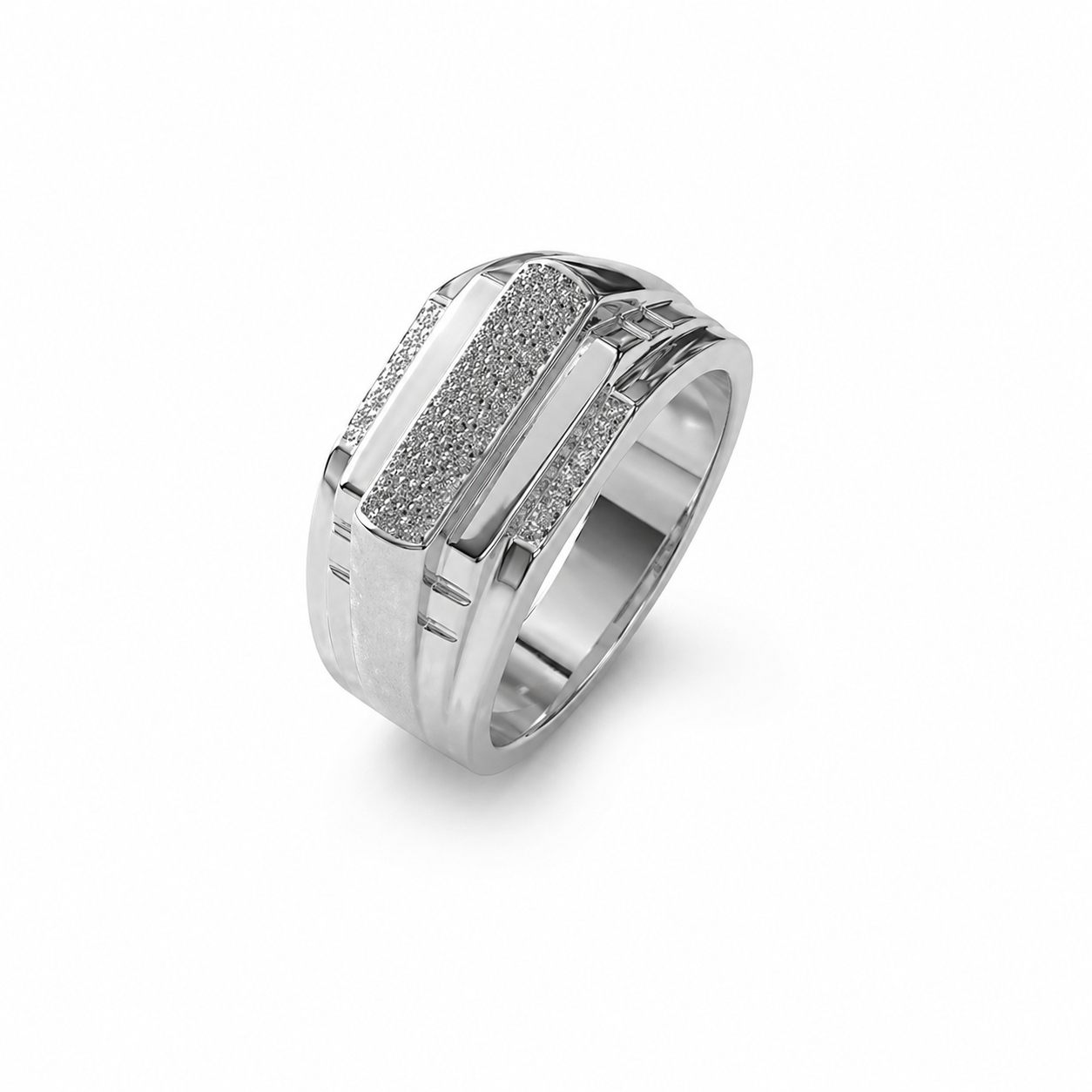 Bold Multi-Layered 925 Sterling Silver Men's Ring with Stone Detailing