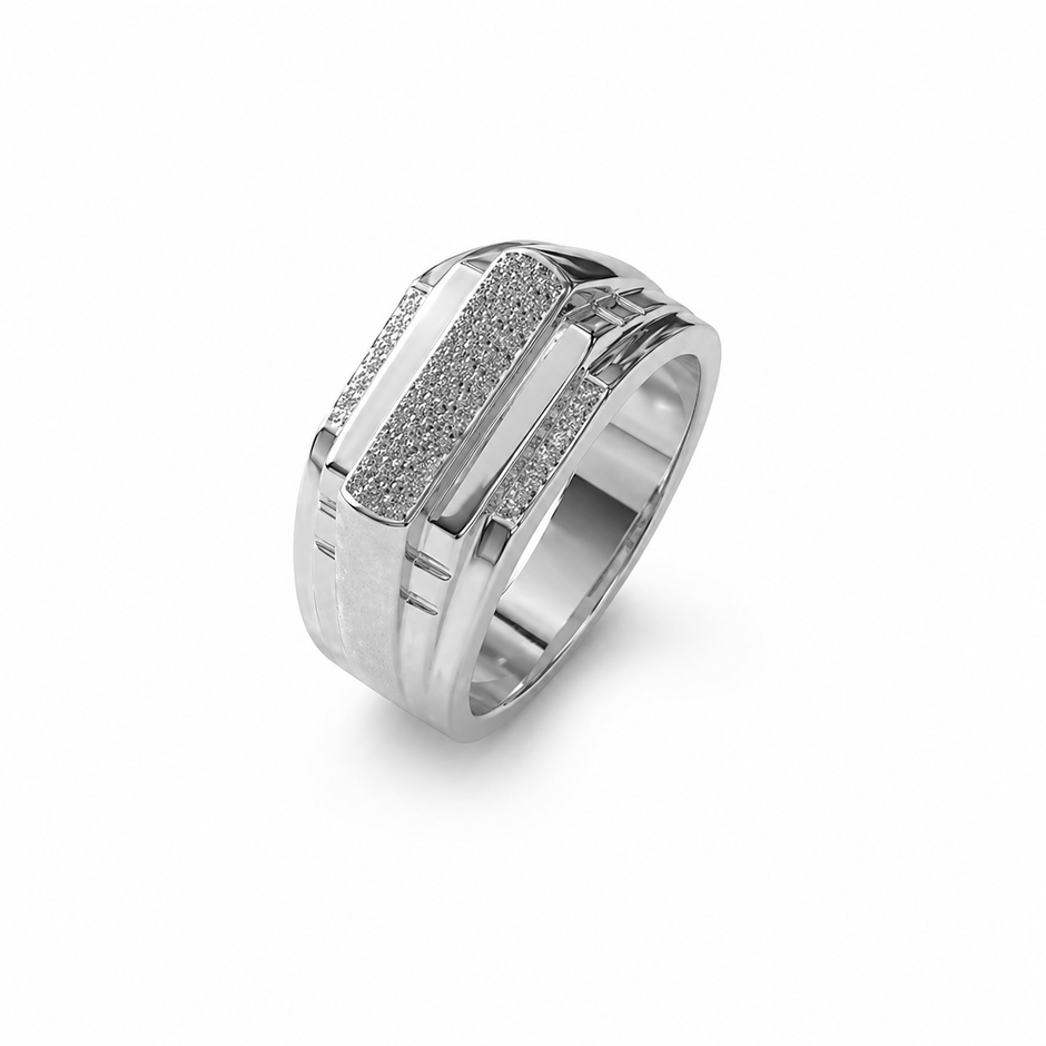 Bold Multi-Layered 925 Sterling Silver Men's Ring with Stone Detailing