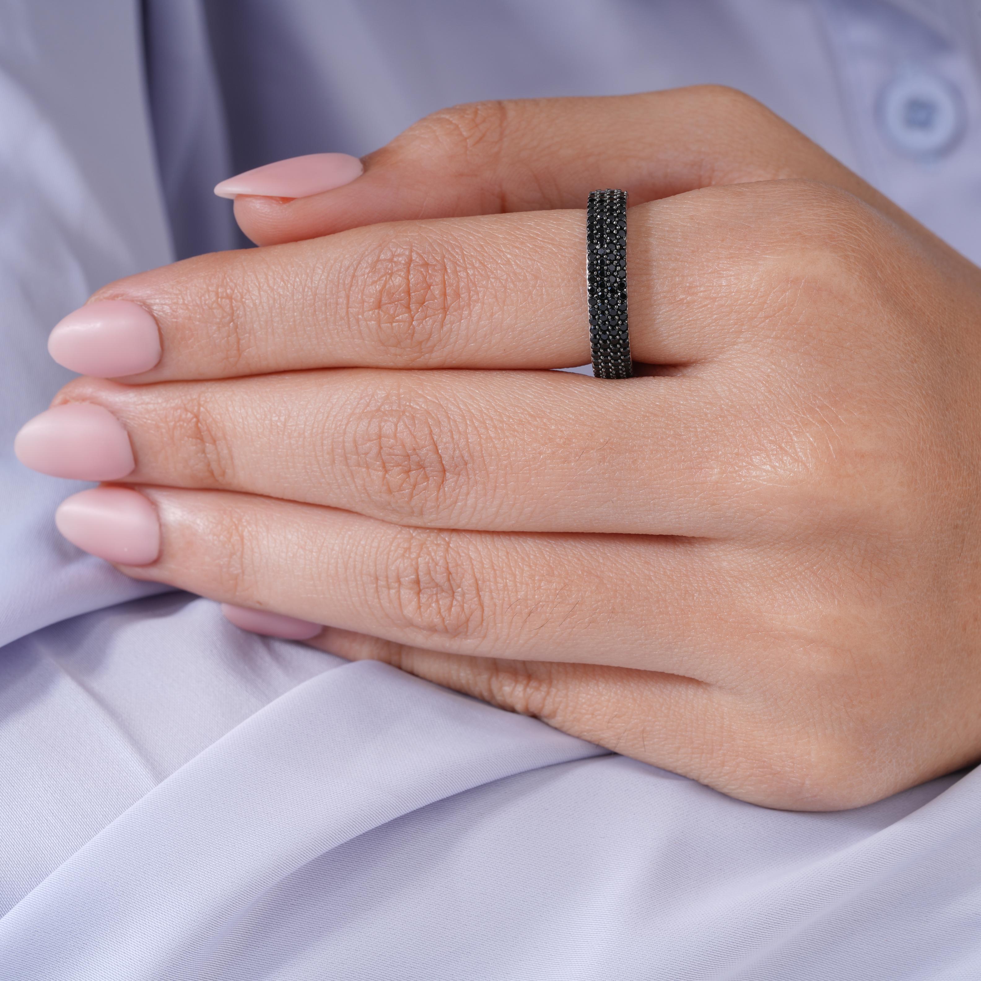 Bold Black Diamond Eternity Ring on Hand