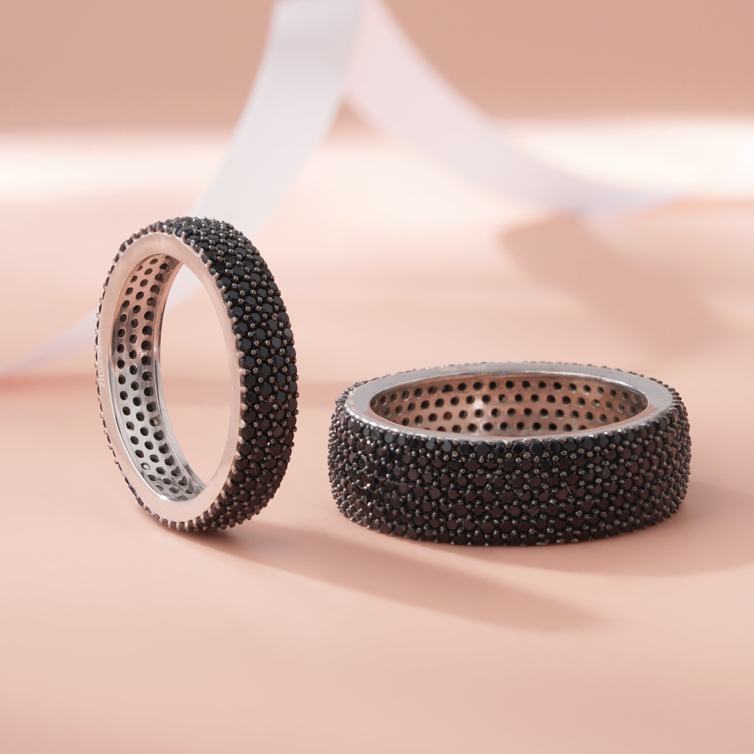 Bold Black Diamond Eternity Ring on Hand