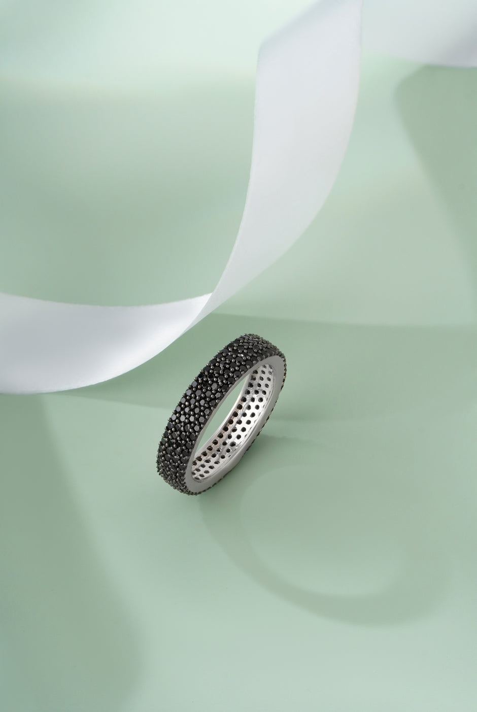 Bold Black Diamond Eternity Ring on Hand
